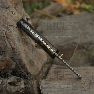 Handmade Damascus Pocket Knife - Folding Bull Cutter Knife - Wood Handle WH 5033