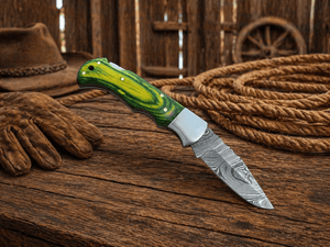 Handmade Damascus Pocket Knife – Folding Knife with Wood Handle & Back Lock | Custom EDC Hunting Knife Gift for Men