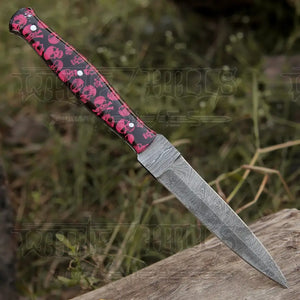 HANDMADE DAMASCUS STEEL DAGGER KNIFE - 10" FULL TANG KNIFE - Red Skull Resin Handle
