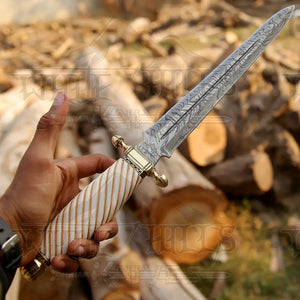 HANDMADE DAMASCUS STEEL DAGGER KNIFE - 15" Camel Bone Handle Exotic Damascus Dagger