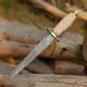 HANDMADE DAMASCUS STEEL DAGGER KNIFE - 15" Camel Bone Handle Exotic Damascus Dagger