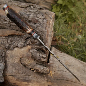 Handmade Damascus Steel Hunting Bowie Fix Blade Knife With Stag Antler Handle WH 4422