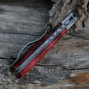 Handmade Damascus Steel Hunting Folding Knife with Pocket Clip - Camping Folding Blade With Wood Handle AR-CP