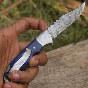 Handmade Damascus Steel Hunting Folding Knife with Pocket Clip - Camping Folding Blade With Wood Handle WH 5024
