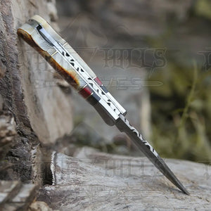 Handmade Damascus Steel Hunting Pocket Knife Camping Folding Blade With Cocobolo Wood Handle WH 4426