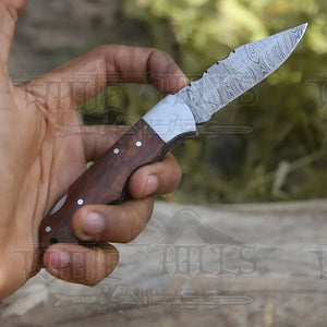 Handmade Damascus Steel Hunting Pocket Knife Camping Folding Blade With Wood Handle WH 4365
