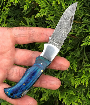 Handmade Damascus Steel Hunting Pocket Knife Camping Folding Blade With Wood Handle WH 4380
