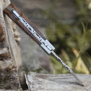 Handmade Damascus Steel Hunting Pocket Knife Camping Folding Blade With Wood Handle WH 4381