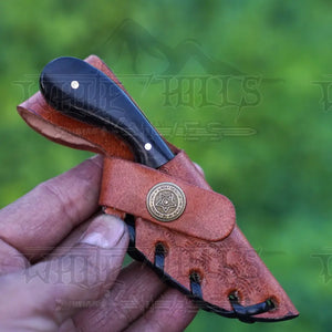 Handmade Damascus Steel Knife - Buffalo Horn Handle - 5" Full Tang Hunting & Camping Knife - SK-028