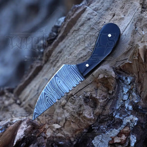 Handmade Damascus Steel Knife - Buffalo Horn Handle - 5" Full Tang Hunting & Camping Knife - SK-028