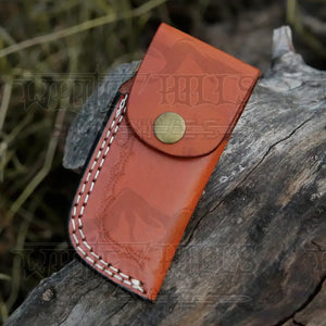 HANDMADE DAMASCUS STEEL POCKET KNIFE - Folding Knife- Stain Wood Handle With Engraved Brass Eagle Bolster WH 5043