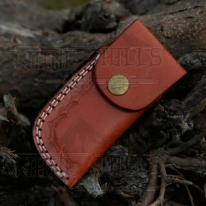 HANDMADE DAMASCUS STEEL POCKET KNIFE - Folding Knife- Stain Wood Handle With Engraved Brass Eagle Bolster WH 5045