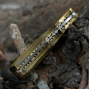 HANDMADE DAMASCUS STEEL POCKET KNIFE - Folding Knife- Stain Wood Handle With Engraved Brass Eagle Bolster WH 5047