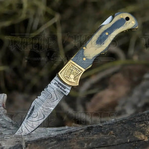 Handmade Damascus Pocket Knife-Camping Folding Blade With Pakka Wood Handle