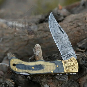 Handmade Damascus Pocket Knife-Camping Folding Blade With Pakka Wood Handle