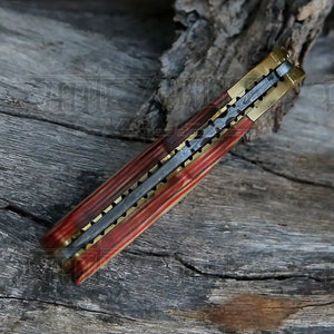 HANDMADE DAMASCUS STEEL POCKET KNIFE - Folding Knife- Stain Wood Handle With Engraved Brass Eagle Bolster WH 5049