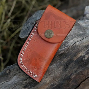 HANDMADE DAMASCUS STEEL POCKET KNIFE - Folding Knife- Stain Wood Handle With Engraved Brass Eagle Bolster WH 5049