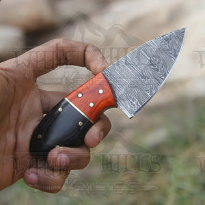 Handmade Damascus Steel Skinner Knife - Buffalo Horn & Wood Handle - 5.5" Full Tang Damascus Knife