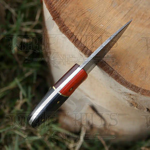 Handmade Damascus Steel Skinner Knife - Buffalo Horn & Wood Handle - 5.5" Full Tang Damascus Knife