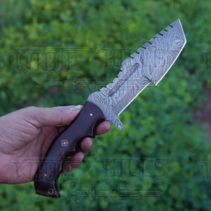 Handmade Forged Damascus Steel Tracker Knife - Hunting Camping Knife With Resin Handle