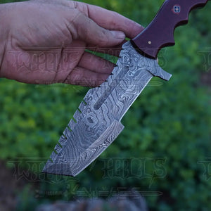 Handmade Forged Damascus Steel Tracker Knife - Hunting Camping Knife With Resin Handle