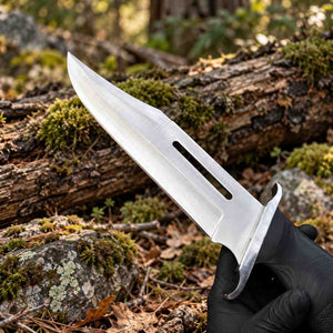 Handmade Large Bowie Knife with Black Handle and Leather Sheath
