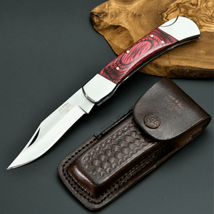 Handmade Pocket Knife with Pakkawood Handle & Sheath Personalized - TRAPSKI