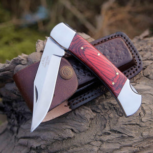 Handmade Pocket Knife with Pakkawood Handle & Sheath Personalized - TRAPSKI
