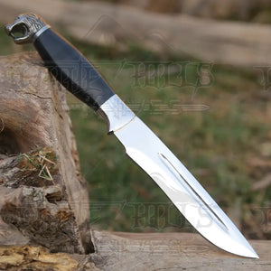 Handmade Stainless Steel Hunting Knife- Steel Engraved Lion on Handle