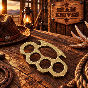 Handmade Western Engraved Brass Knuckle with Custom Leather Sheath