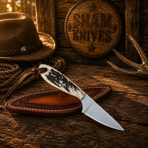 Hanging Horse Cowboy Belt Knife – 3″ D2 Steel & Stag Horn