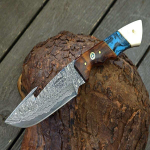 Harmony Gut Hook Hunting Knife with Rosewood Bone & Turquoise Handle - TRAPSKI