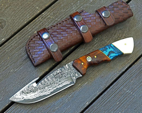 Harmony Gut Hook Hunting Knife with Rosewood Bone & Turquoise Handle