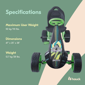 hauck Sirocco Racing Clutch Free Go Kart with Low Profile Rubber Tires, Green