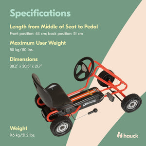 hauck Ergonomic Pedal Ride On Go Kart Toys for Boys & Girls Ages 4 to 8, Orange