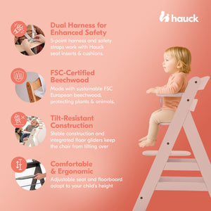 hauck Alpha+ Grow Along Adjustable Wooden Highchair, Beechwood, Rose Finish