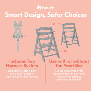 hauck Alpha+ Grow Along Adjustable Boosted Wooden Highchair, Beechwood, Grey