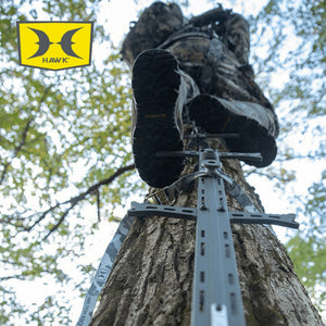 Hawk Kickback LVL Hang On Tree Stand with Footrest & Set of 3 Climbing Sticks