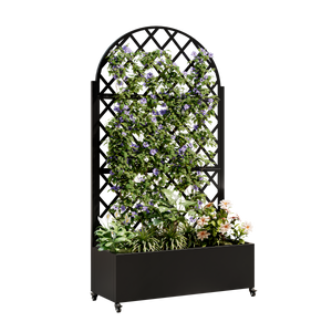 Round Metal Planter Box with Trellis