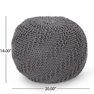 Hazel Modern Knitted Cotton Yarn Round Pouf with Hand-Knitted Texture - Dark Gray