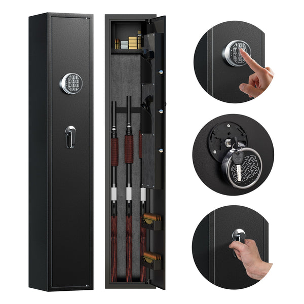 AOBABO 3-Rifle Gun Safe w/ Keypad Lock, Security Cabinet Long Safes Gun Cabinet