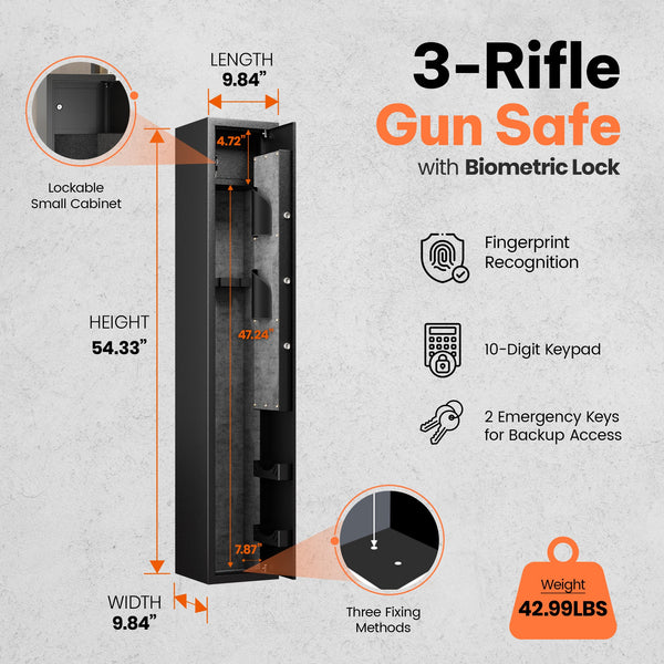 AOBABO 3-Rifle Gun Safe w/Keypad Lock, Security Cabinet Long Safes Gun Cabinet