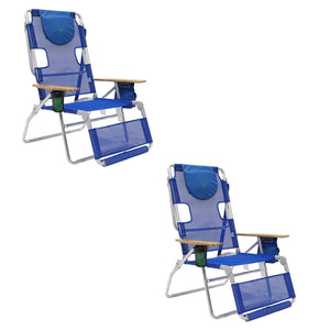 Ostrich 3-N-1 Altitude Outdoor Lounge Reclining 16" Tall Chair, Blue (2 Pack)