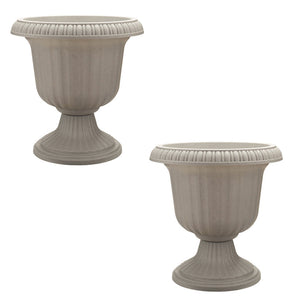 Southern Patio (2 Pack) 14" Outdoor Lightweight Resin Utopian Urn Planter, Stone