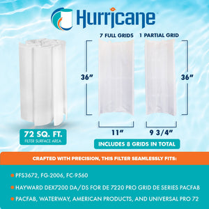 Hurricane HF-DE72-SET 72 sq ft DE Grid Filter Replacement with 7 Full Grids - TRAPSKI