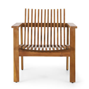 Outdoor Acacia Wood Slatted Club Chairs, Set of 2, Teak Finish