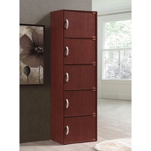 Hodedah 5 Shelf Home and Office Enclosed Organization Storage Cabinet, Mahogany