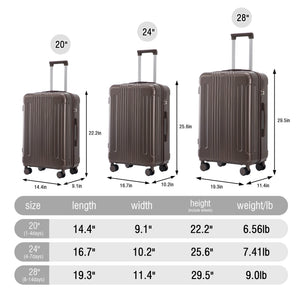 3 Piece ABS Spinner Wheel Luggage Set with Spinner Wheels - Brown
