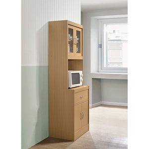 Hodedah Freestanding Kitchen Storage Cabinet w/ Open Space for Microwave, Beech - TRAPSKI