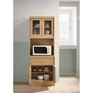 Hodedah Freestanding Kitchen Storage Cabinet w/ Open Space for Microwave, Beech - TRAPSKI